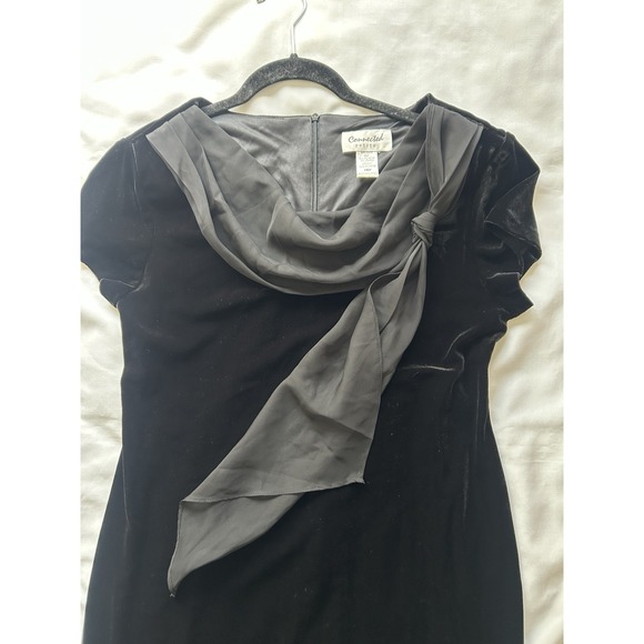 Elegant Black Velvet Dress Long with Cowl Neckline – Connected Petite, Size 14P - Picture 2 of 12